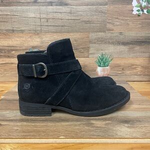 Born Ankle Boots Womens 8 Trinculo Black Suede Comfort Buckle Strap Moto Bootie